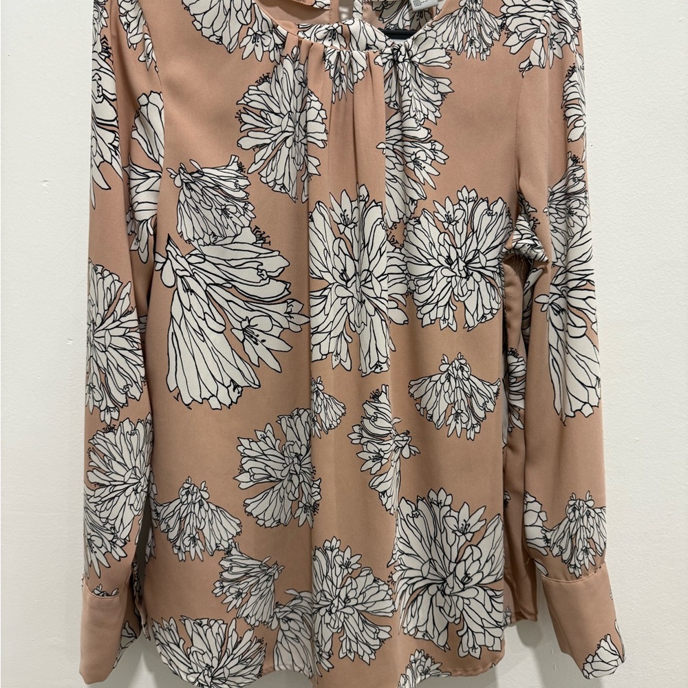 H&M Floral Blouse - Tan and White